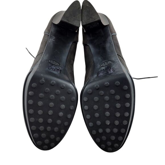 Tod's Boots Womens 7 37 Chukkah Platform Heel Lace Up Gray Suede Academia Prep - Picture 8 of 12